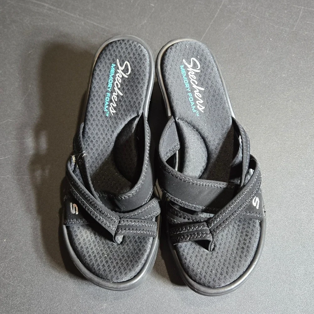 Skechers Womens Black Rumblers Young At Heart Wedge Sandals 7 Comfort Summer